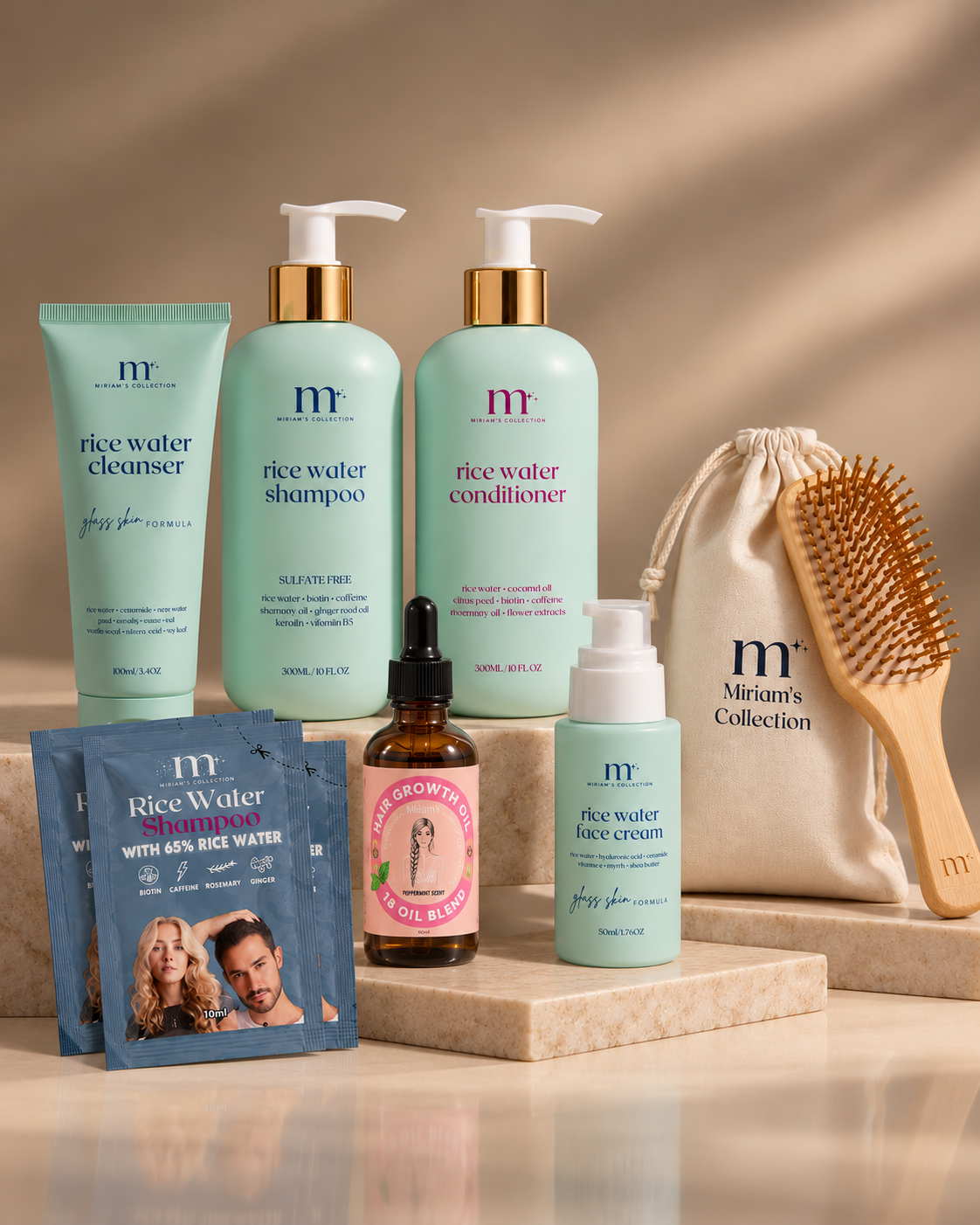 Early Black Friday Offer: Rice Water Shampoo, Conditioner, Cleanser, Face Cream, 18 Oil Blend, Bamboo Brush with travel bag and Travel Sachets